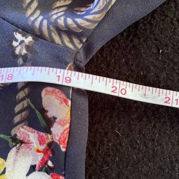 Navy Floral Tie-Front Ruffle Blouse - Romantic Feminine Blue Shirt - Picture 4 of 6